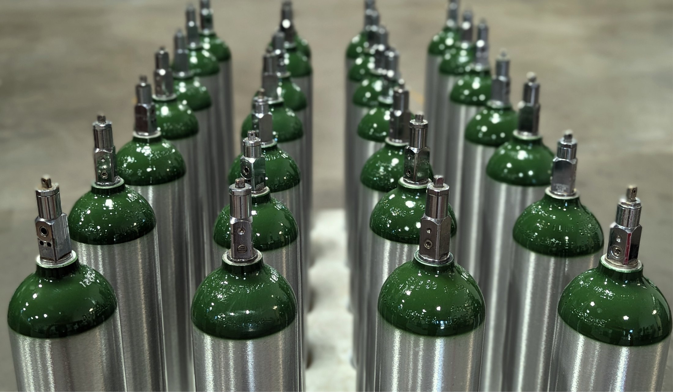 Rows of cylinders staged for testing